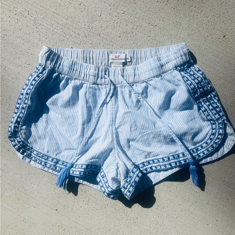 Vineyard Vines Light Blue Striped Embroidered Tassel Athletic Shorts